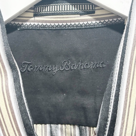 TOMMY BAHAMA Men’s Gray Black Vertical Stripe Long Sleeve 100% Silk Shirt Sz XL - Picture 6 of 10